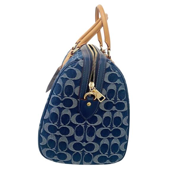 NWT Coach Rowan Large Satchel Bag In Signature Blue Denim Canvas - Picture 5 of 15